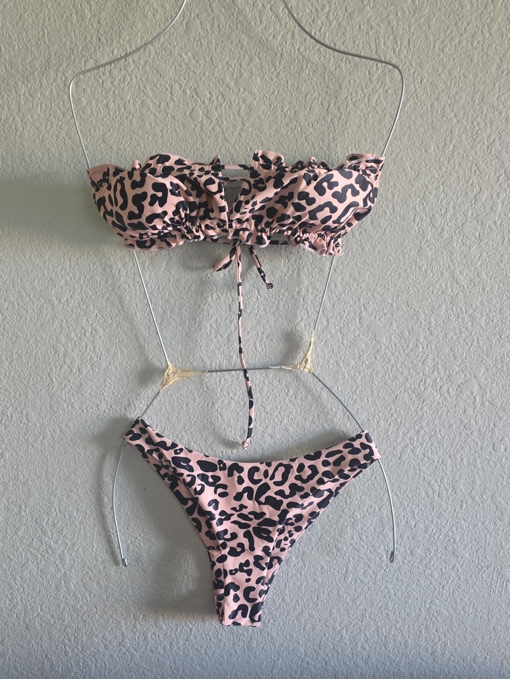 Zaful Pink and Black Leopard Print Bandeau Bikini